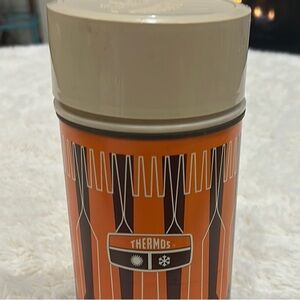1971 King-Seeley Pint Thermos Orange, Brown, Cream, Spoon Pattern, Retro Decor